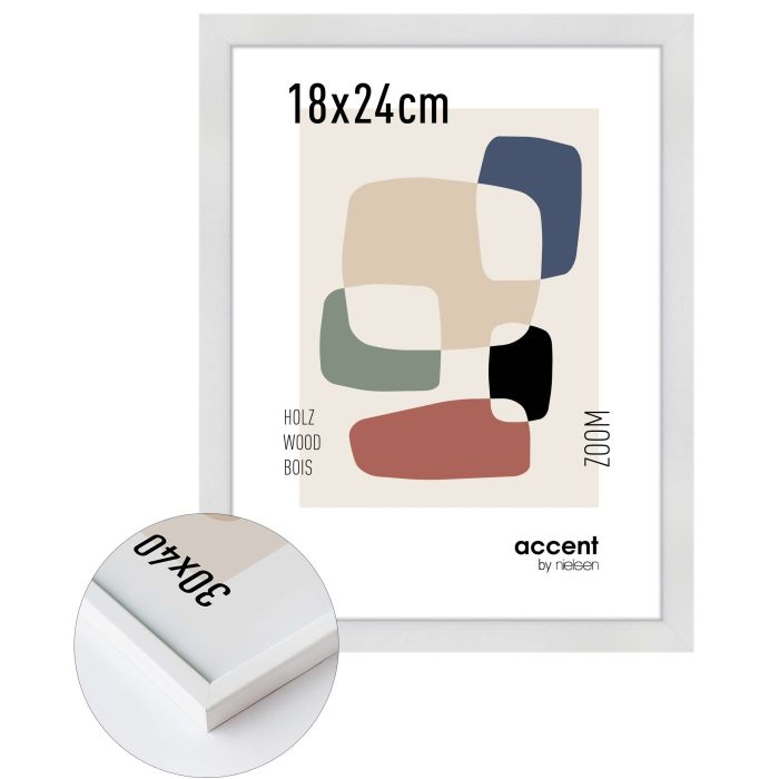 Holz Bilderrahmen Zoom, 18 x 24 cm, Weiß, matt, Glas