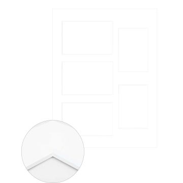 Passepartout Premium 2,5 mm, 30 x 40 cm (3 Bilder 10x15, 2 Bilder 9x13), Hellweiß, glatt