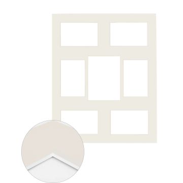 Passepartout Premium 2,5 mm, 40 x 50 cm (6 Bilder 10x15, 1 Bild 13x18), Antikweiß, glatt