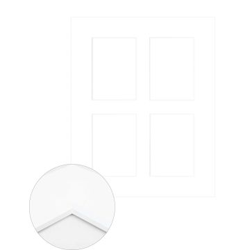 Passepartout Premium 2,5 mm, 40 x 50 cm (4 Bilder 13x18), Hellweiß, glatt